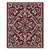 Ornate Burgundy Floral Scroll Area Rug