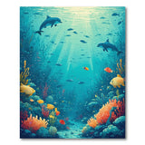 Sunlit Dolphins Vibrant Coral Reef Area Rug