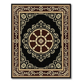 Ornate Black Gold Mandala Persian Rug