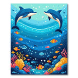 ODIKA Washable Underwater Dolphin Pixel Art Area Rug, Non-Slip Low Pile Kids Room Decor