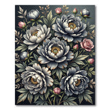 Grey Peony Bouquet Floral Area Rug