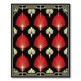 Art Deco Red Palm Frond Rug on Black