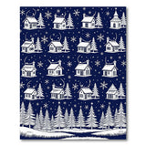 Navy Blue Snowy Cottages Trees Area Rug