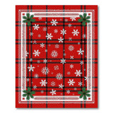 Red Plaid Snowflake Area Rug with Green Fronds