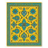 Teal Floral Persian Motif on Yellow Area Rug