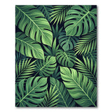 Coastal Beach Lush Green Monstera and Palm Leaf Area Rug