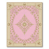 Ornate Pink Gold Filigree Floral Rug