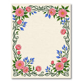 Ornate Pink Rose Blue Floral Border Rug