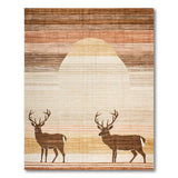 Deer Silhouette Sunset Striped Brown Tan Rug