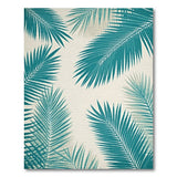 Teal Palm Frond Coastal Beach Area Rug