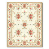 Cream Floral Vintage Rug with Red Blooms Gold Border