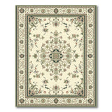 Beige and Neutral Cream Persian Floral Area Rug with Green Border