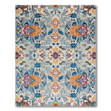 Teal Blue Orange Floral Grey Area Rug