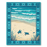 Teal Framed Baby Sea Turtle Beach Rug