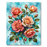 Watercolor Peach Roses Bouquet Area Rug