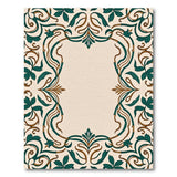 Teal Ornate Leaf Border Area Rug