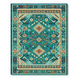 Blue and Teal Geometric Heritage Tribal Area Rug