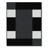 Textured Black White Geometric Block Rug