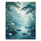 Misty Teal Forest Lotus River Area Rug