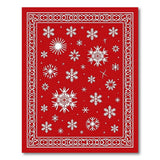 Geometric Modern Festive Red Snowflake Area Rug with Ornate Border