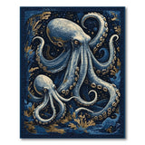 ODIKA Washable Octopus Nautical Rug - Vintage Navy & Gold Low Pile Area Rug