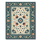 Teal Border Persian Floral Medallion Area Rug