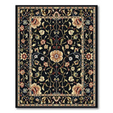Black Persian Floral Area Rug with Gold Blooms