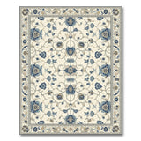 Blue Floral Persian Area Rug on Ivory