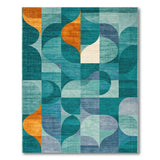 Teal Orange Curved Geometric Abstract Area Rug