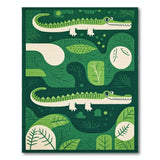 Green Playful Green Crocodile Kids Area Rug
