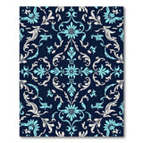Navy Blue Ornate Floral Damask Area Rug