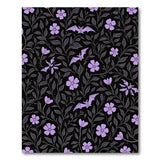 Washable Gothic Bat and Purple Floral Area Rug - Dark Botanical Low Pile