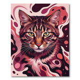 Vibrant Pink Tabby Cat Abstract Area Rug