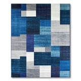 Blue Grey Geometric Patchwork Area Rug