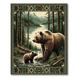 Grizzly Mother Bear and Cub Forest Lake Rug