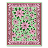 Pink Floral Green Area Rug with Ornate Border