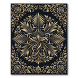 Ornate Black Gold Filigree Rose Area Rug