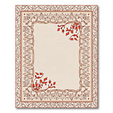 Ornate Beige Rug with Red Floral Border
