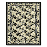 Black Persian Floral Area Rug with Cream Blooms