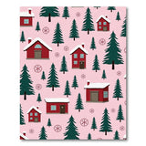 Pink Scandinavian Christmas Village Area Rug