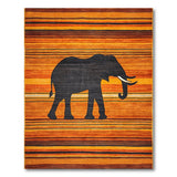 Orange Elephant Silhouette Striped Area Rug