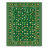 Emerald Green Shamrock Clover Area Rug with Gold Border