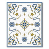 Ornate Blue Gold Floral Azulejo Area Rug