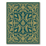 Ornate Teal Gold Fern Leaf Area Rug