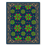 Ornate Poinsettia Floral Area Rug in Navy with Gold Border