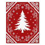 Festive White Christmas Tree on Red Snowflakes Rug