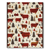 Plaid Highland Cows Evergreen Forest Rug