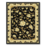 ODIKA Washable Black and Gold Baroque Floral Area Rug - Low Pile Non-Slip Vintage Carpet