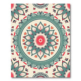 Teal Mandala Floral Area Rug with Coral Accents