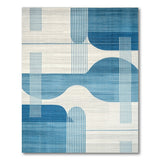 Blue Curved Geometric Abstract Area Rug